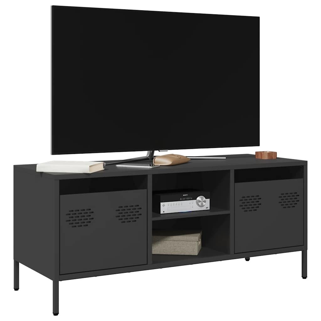 vidaXL ТВ шкаф черен 1015x39x435 см студеновалцувана стомана