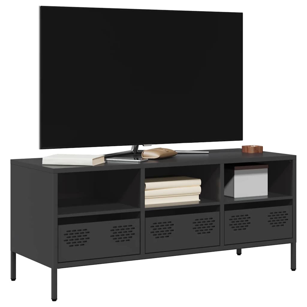 vidaXL ТВ шкаф черен 1015x39x435 см студеновалцувана стомана