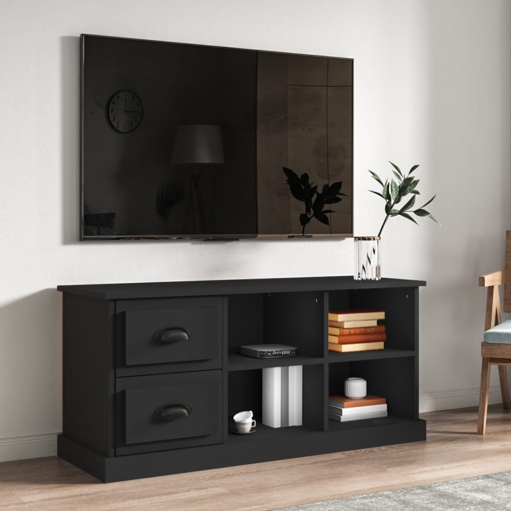 vidaXL ТВ шкаф черен 102x355x475 см инженерно дърво
