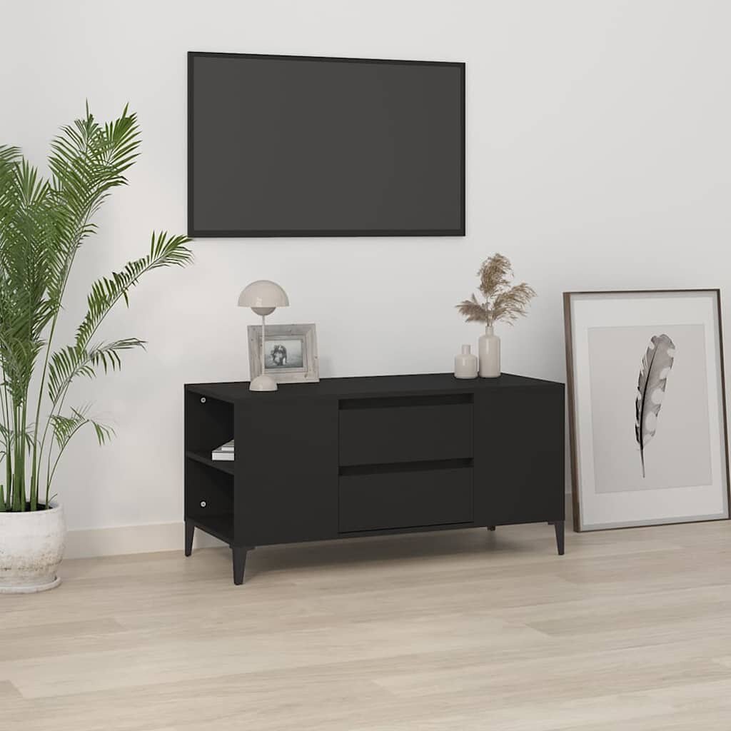 vidaXL ТВ шкаф черен 102x445x50 см инженерно дърво