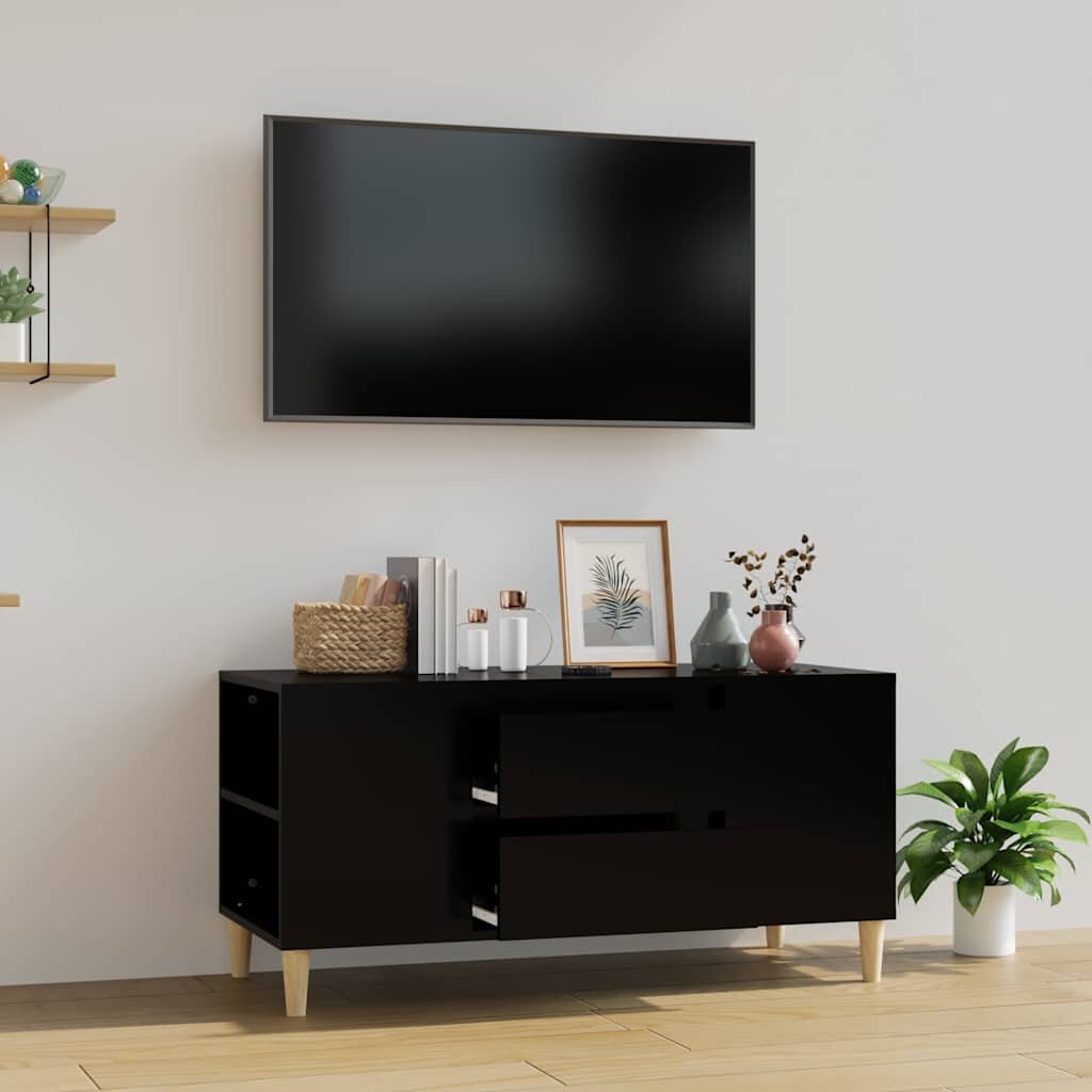 vidaXL ТВ шкаф черен 102x445x50 см инженерно дърво