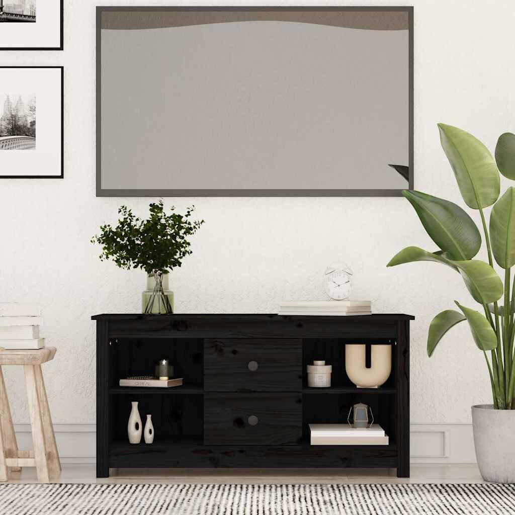 vidaXL ТВ шкаф черен 103x365x52 см бор масив