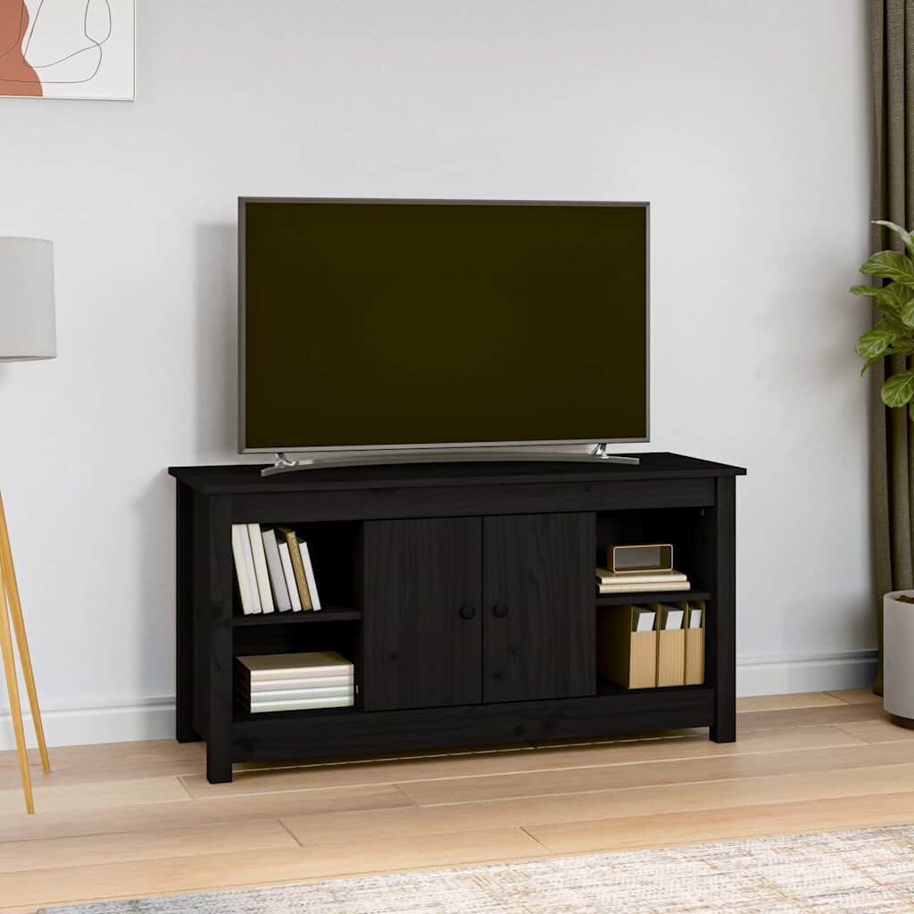 vidaXL ТВ шкаф черен 103x365x52 см бор масив