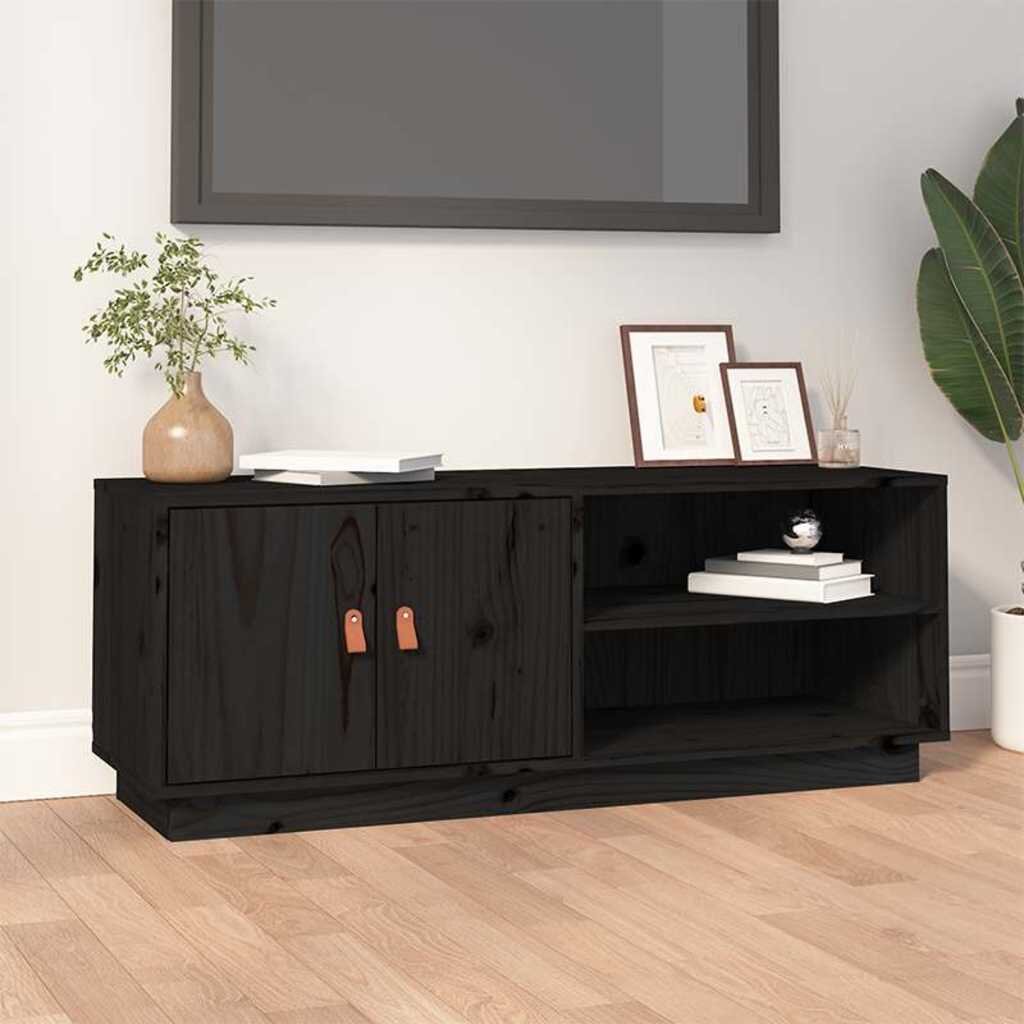 vidaXL ТВ шкаф черен 105x34x40 см бор масив