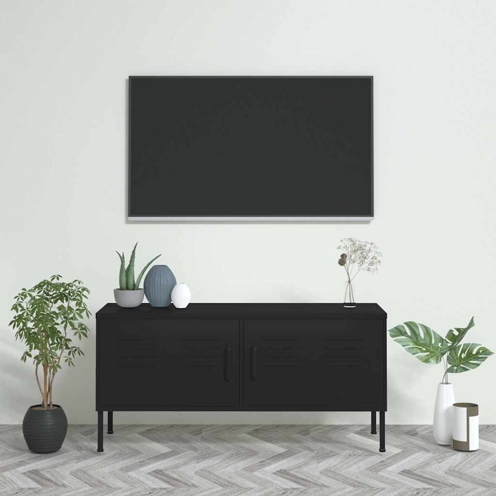 vidaXL ТВ шкаф черен 105x35x50 см стомана