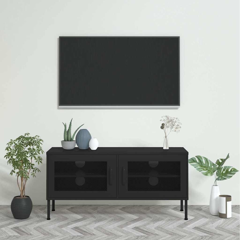 vidaXL ТВ шкаф черен 105x35x50 см стомана