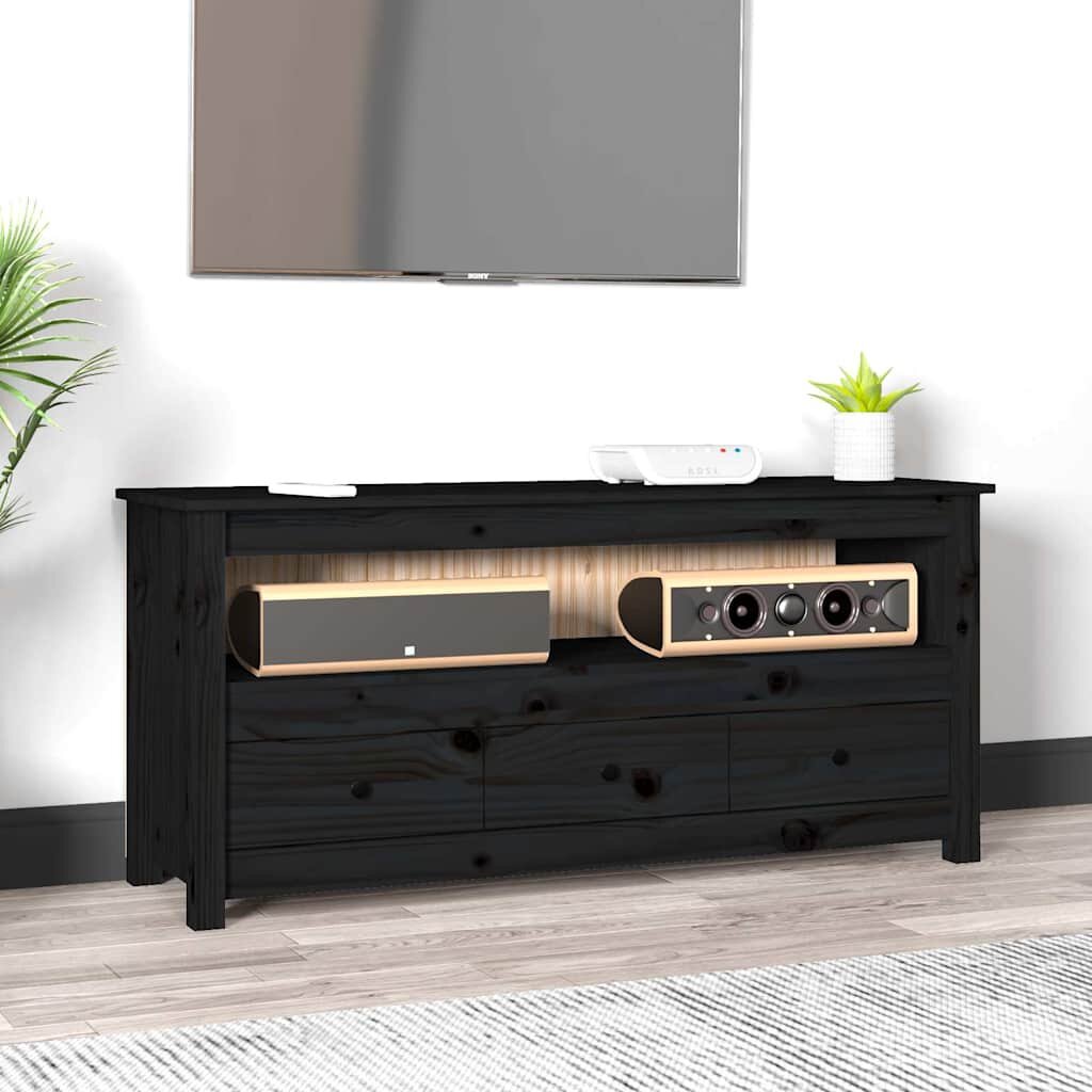 vidaXL ТВ шкаф черен 114x35x52 см бор масив