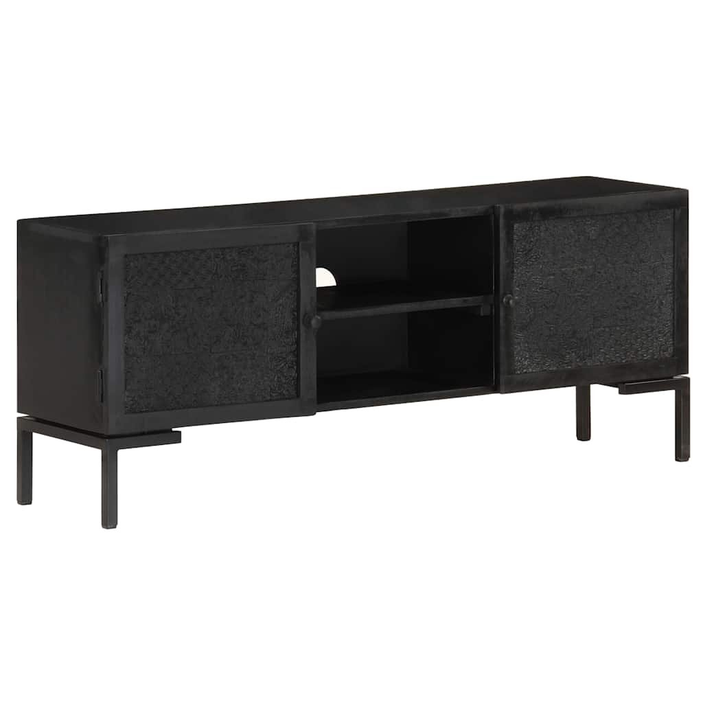 vidaXL ТВ шкаф черен 115x30x46 см мангово дърво масив