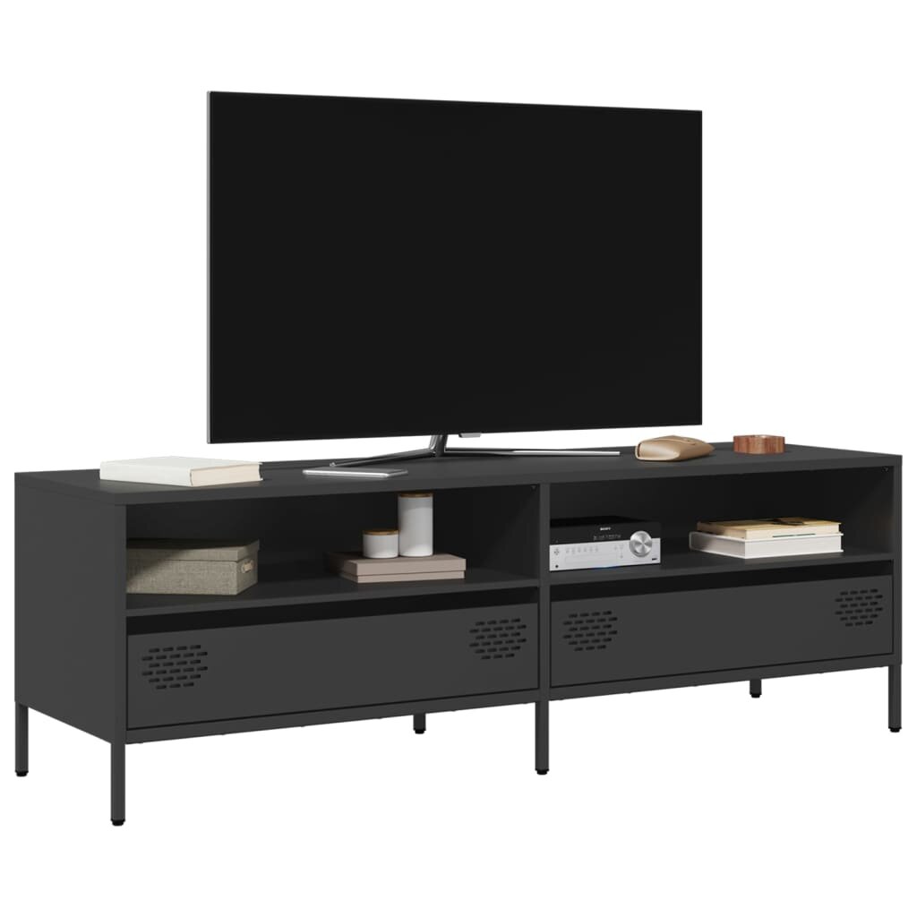 vidaXL ТВ шкаф черен 135x39x435 см студеновалцувана стомана