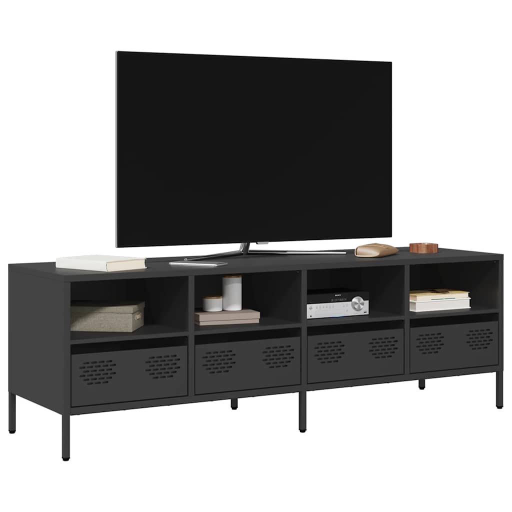vidaXL ТВ шкаф черен 135x39x435 см студеновалцувана стомана
