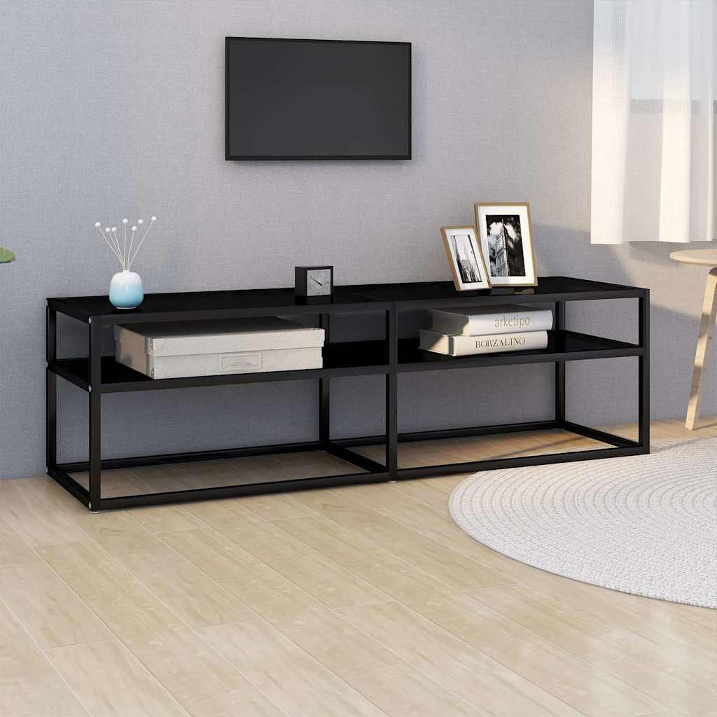 vidaXL ТВ шкаф черен 140x40x405 см закалено стъкло
