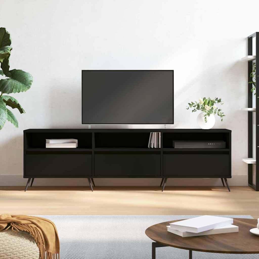 vidaXL ТВ шкаф черен 150x30x445 см инженерно дърво