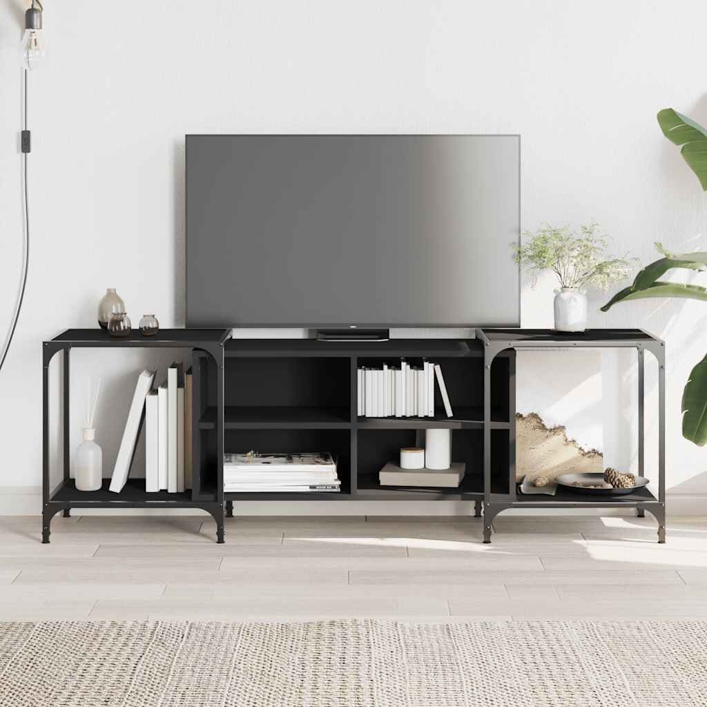 vidaXL ТВ шкаф черен 153x37x50 см инженерно дърво