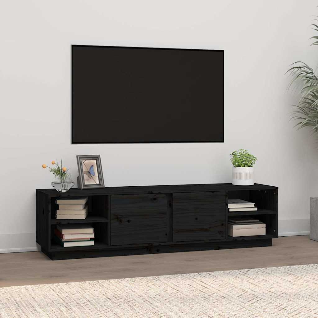 vidaXL ТВ шкаф черен 156x40x40 см бор масив