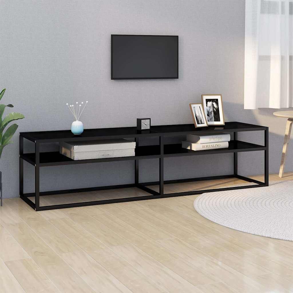 vidaXL ТВ шкаф черен 160x40x405 см закалено стъкло
