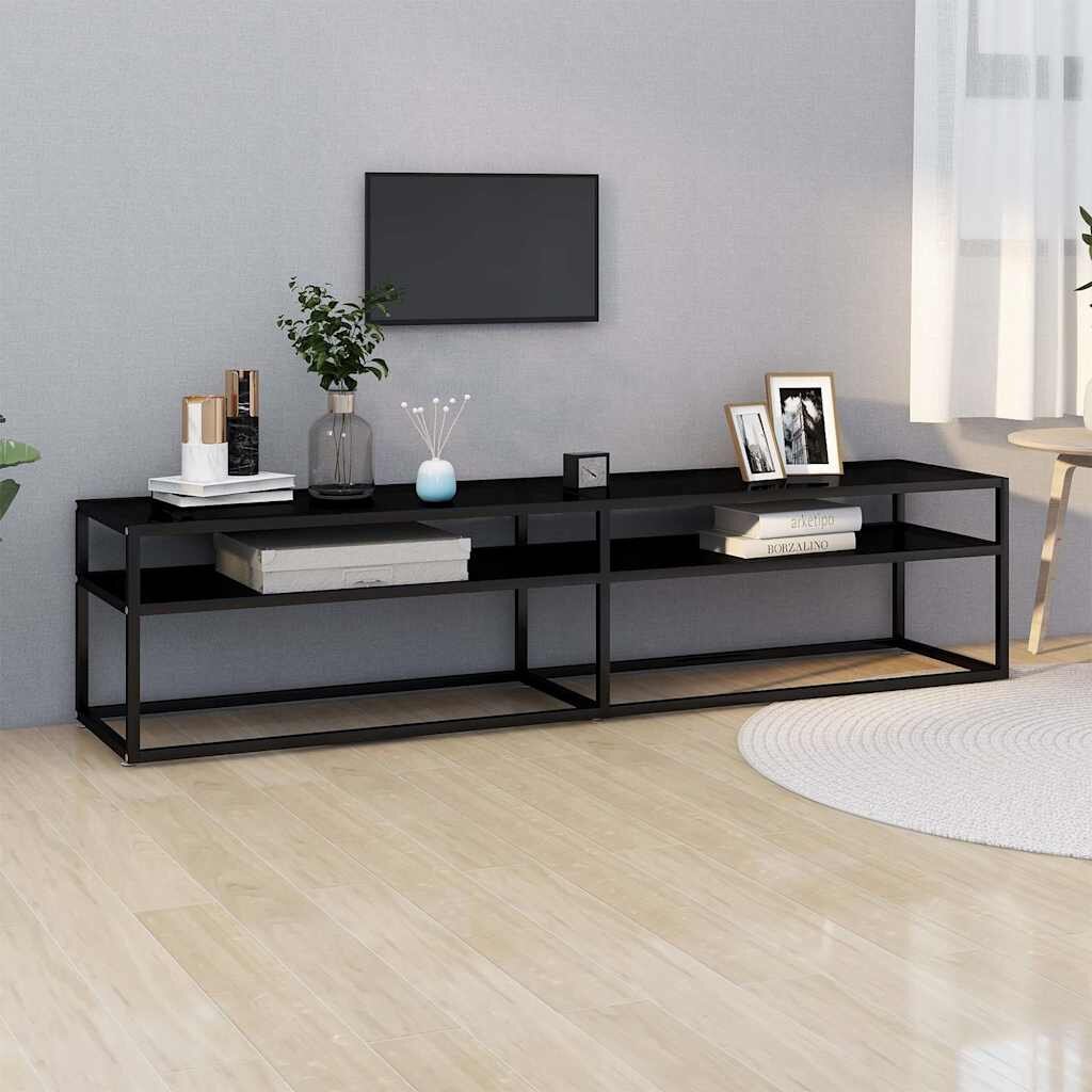 vidaXL ТВ шкаф черен 180x40x405 см закалено стъкло