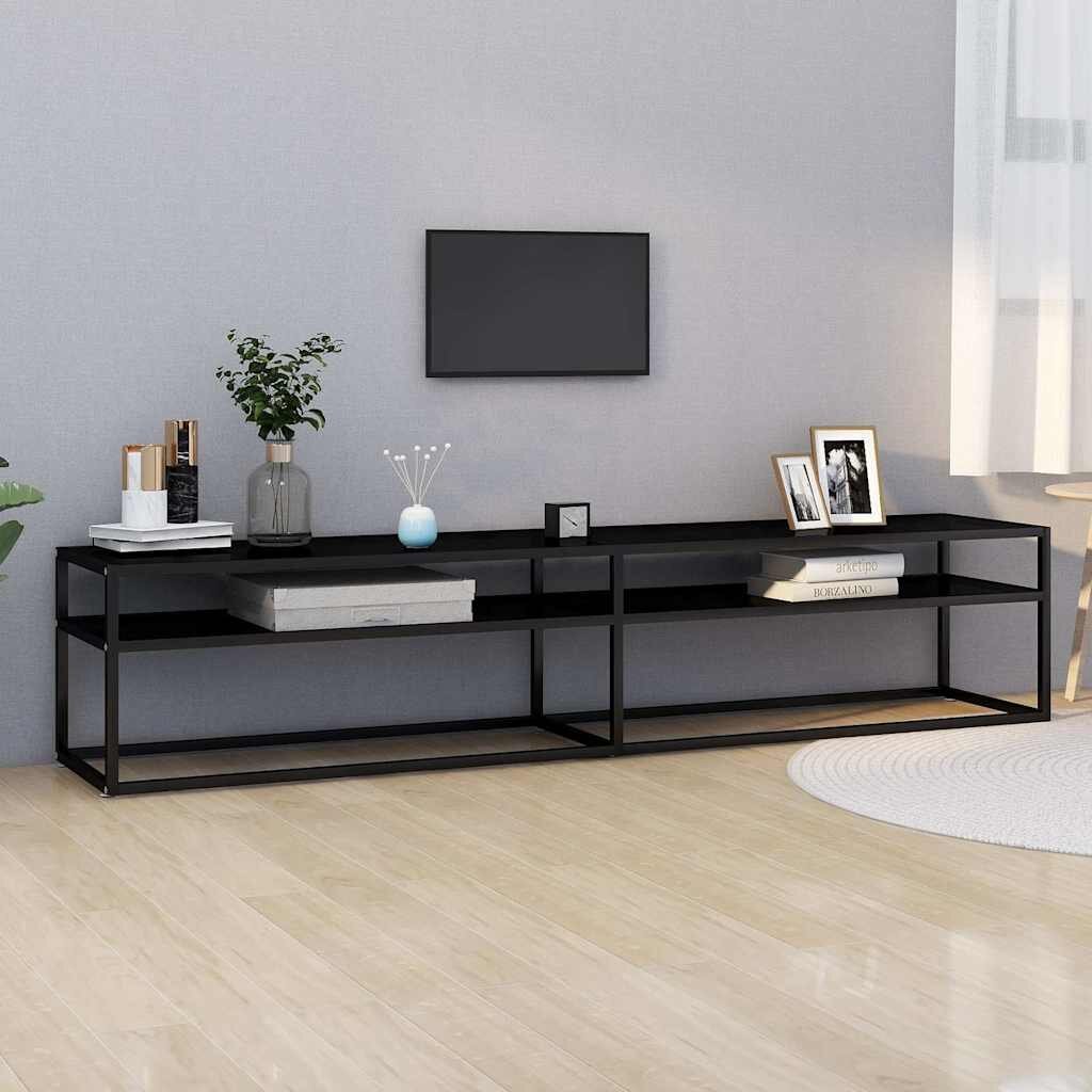vidaXL ТВ шкаф черен 200x40x405 см закалено стъкло