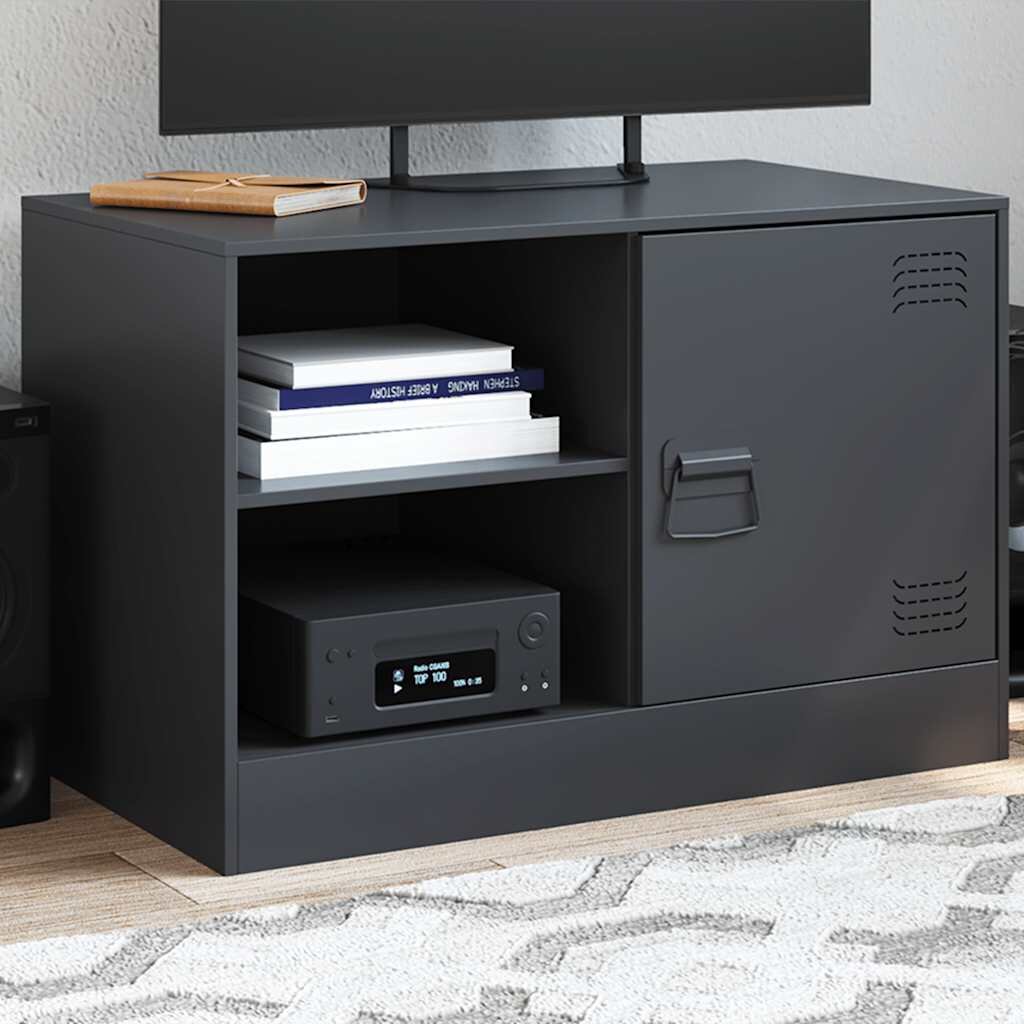 vidaXL ТВ шкаф черен 67x39x44 см стомана