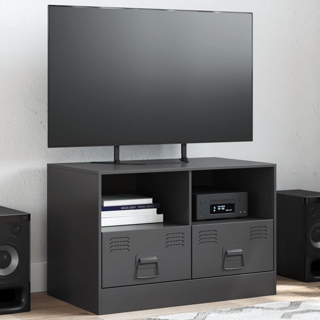 vidaXL ТВ шкаф черен 67x39x44 см стомана