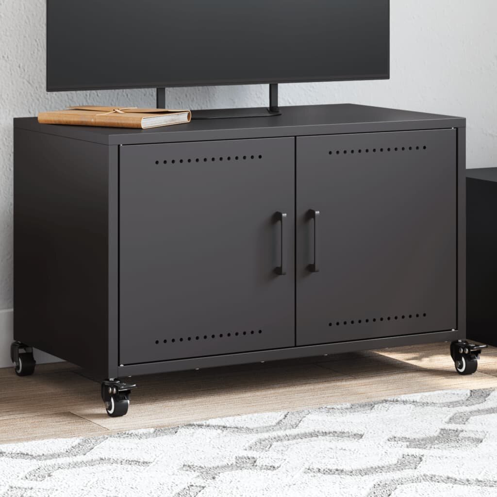 vidaXL ТВ шкаф черен 68x39x435 см стомана