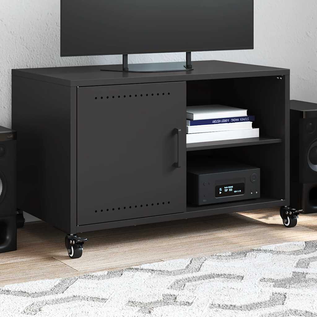 vidaXL ТВ шкаф черен 68x39x435 см стомана