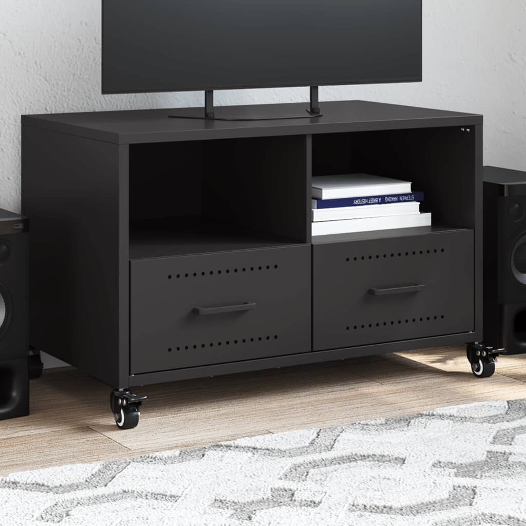 vidaXL ТВ шкаф черен 68x39x435 см стомана
