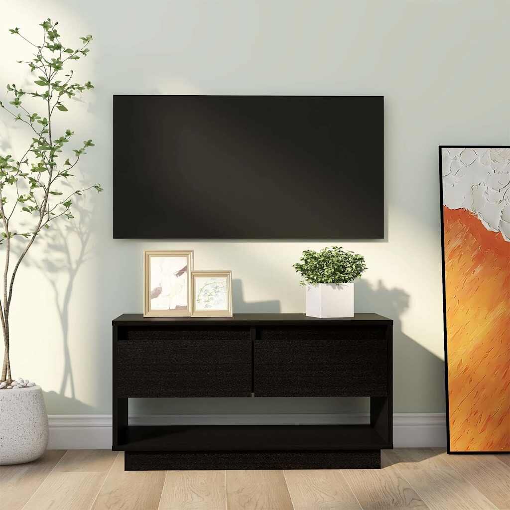 vidaXL ТВ шкаф черен 74x34x40 см бор масив