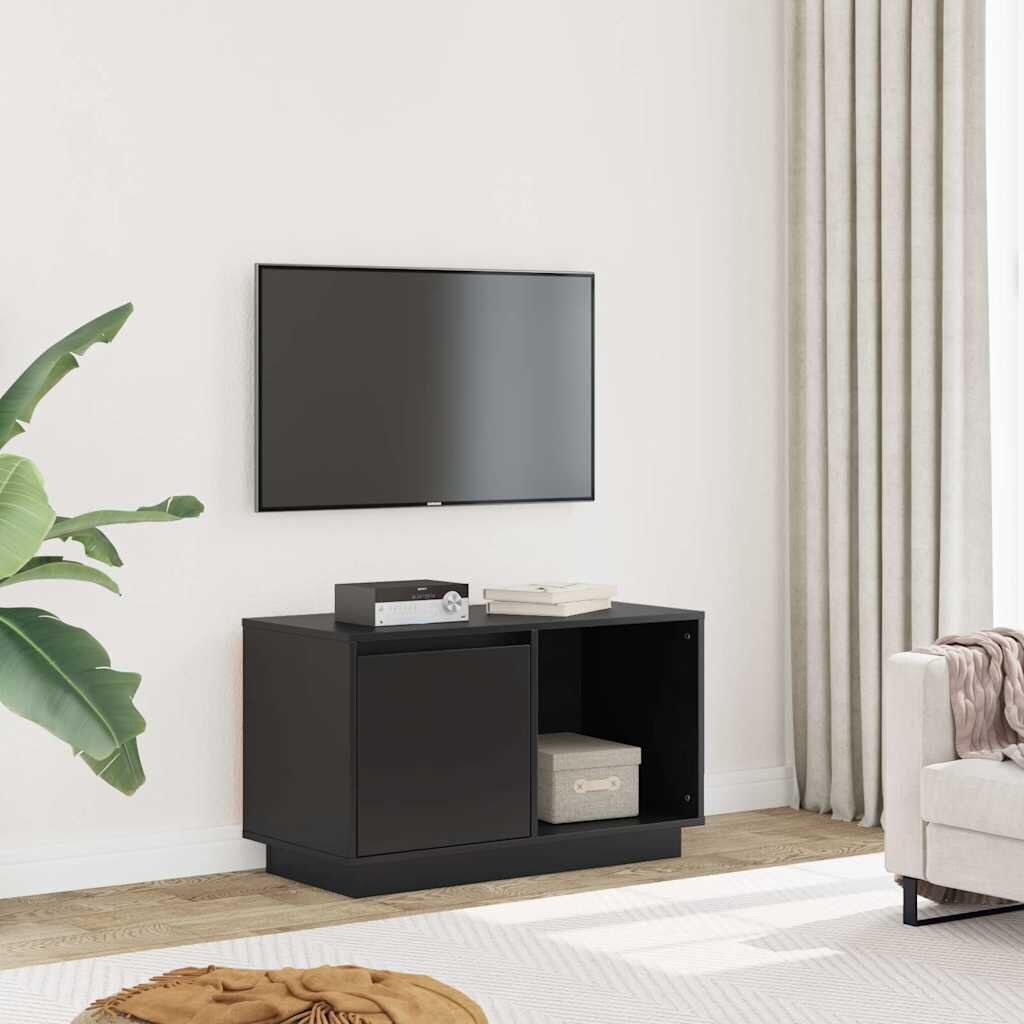 vidaXL ТВ шкаф черен 74x35x44 см бор масив