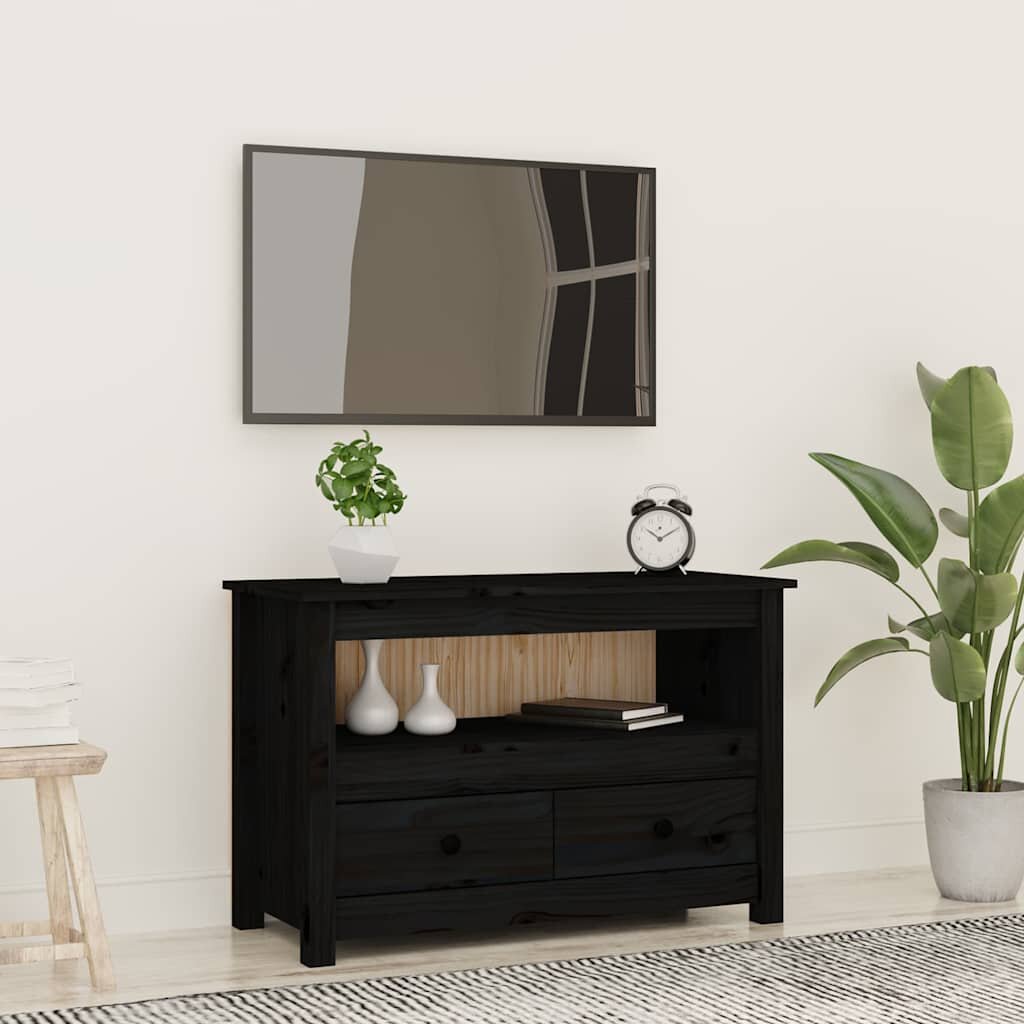 vidaXL ТВ шкаф черен 79x35x52 см бор масив