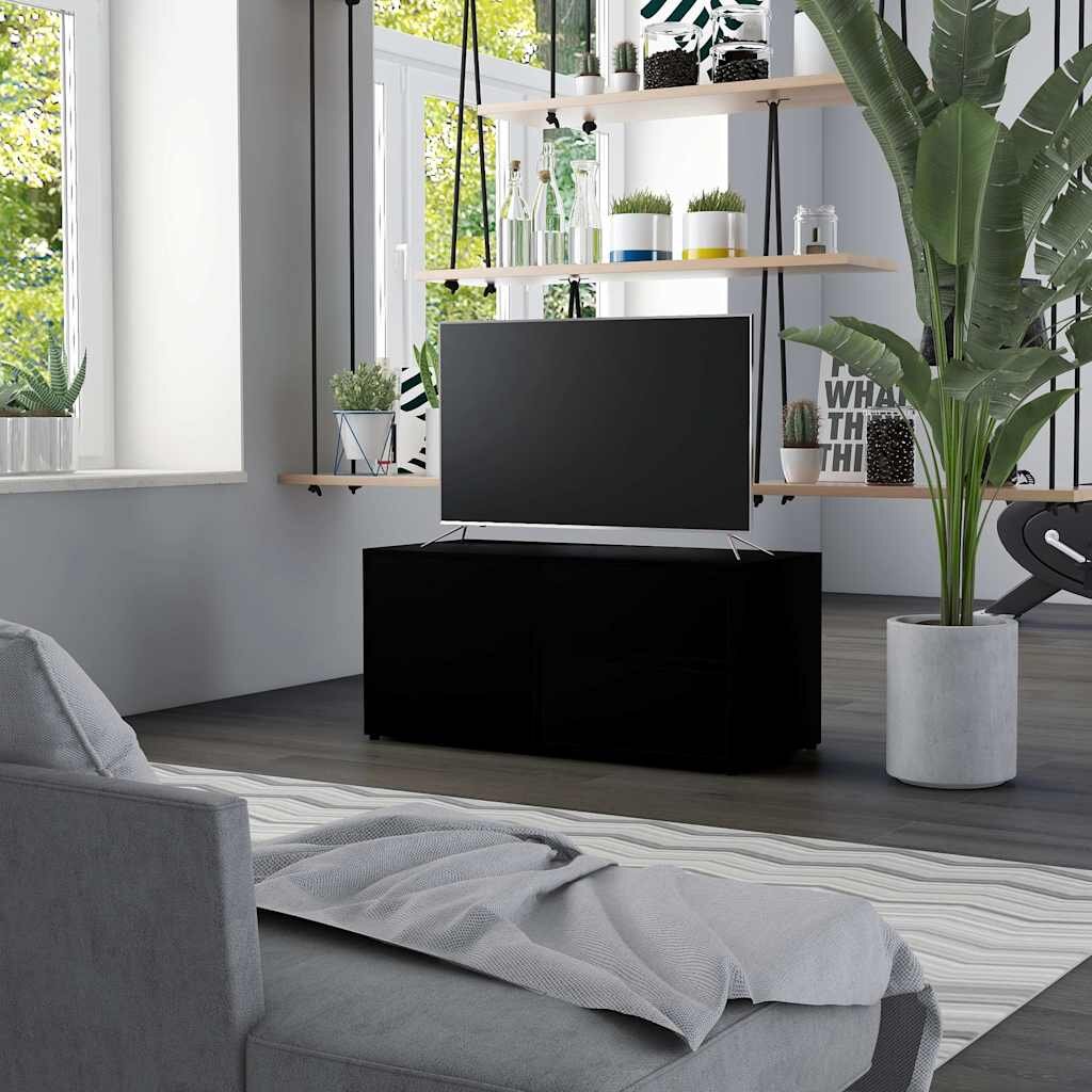 vidaXL ТВ шкаф черен 80x34x36 см инженерно дърво