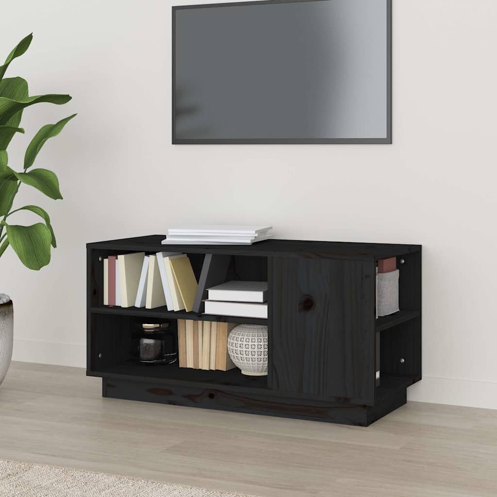 vidaXL ТВ шкаф черен 80x35x405 см бор масив