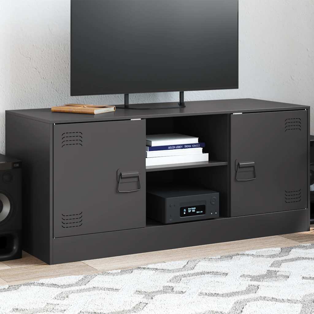 vidaXL ТВ шкаф черен 99x39x44 см стомана