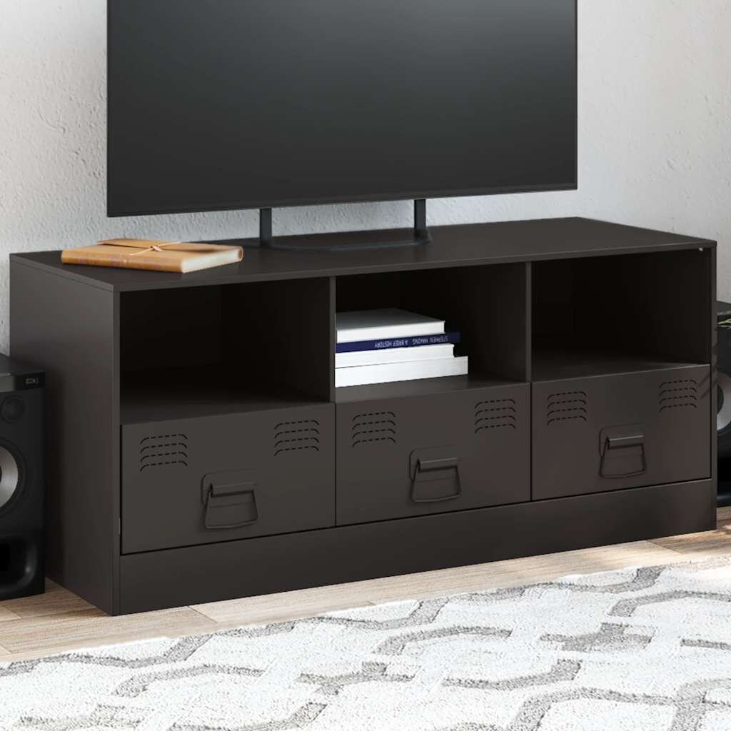 vidaXL ТВ шкаф черен 99x39x44 см стомана