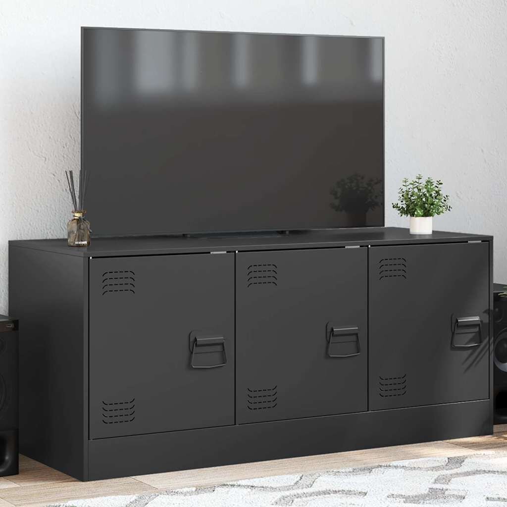 vidaXL ТВ шкаф черен 99x39x44 см стомана