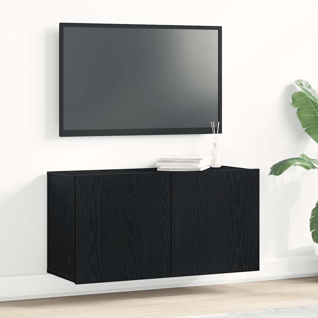 vidaXL ТВ шкаф черен дъб 80x30x41 см инженерно дърво
