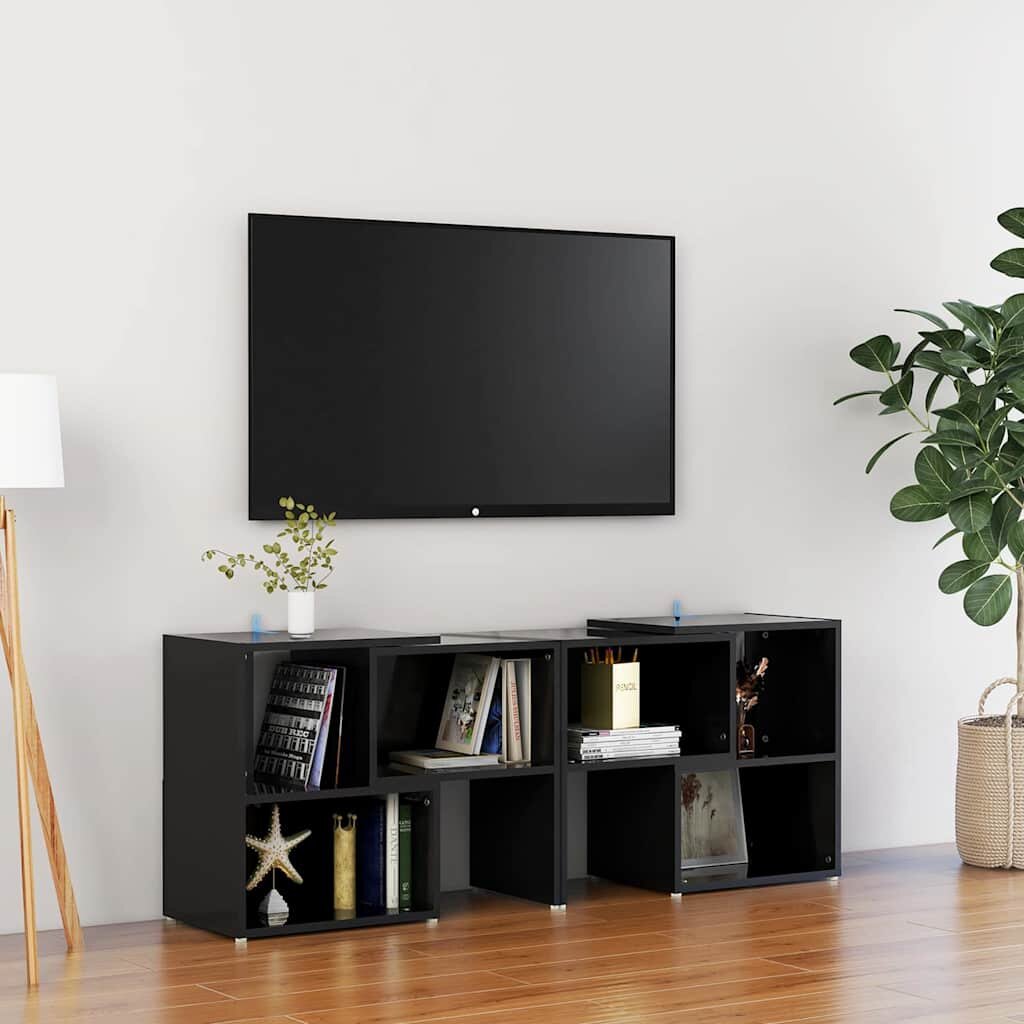 vidaXL ТВ шкаф черен гланц 104x30x52 см инженерно дърво