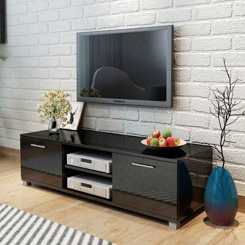 vidaXL ТВ шкаф черен гланц 120x405x35 см