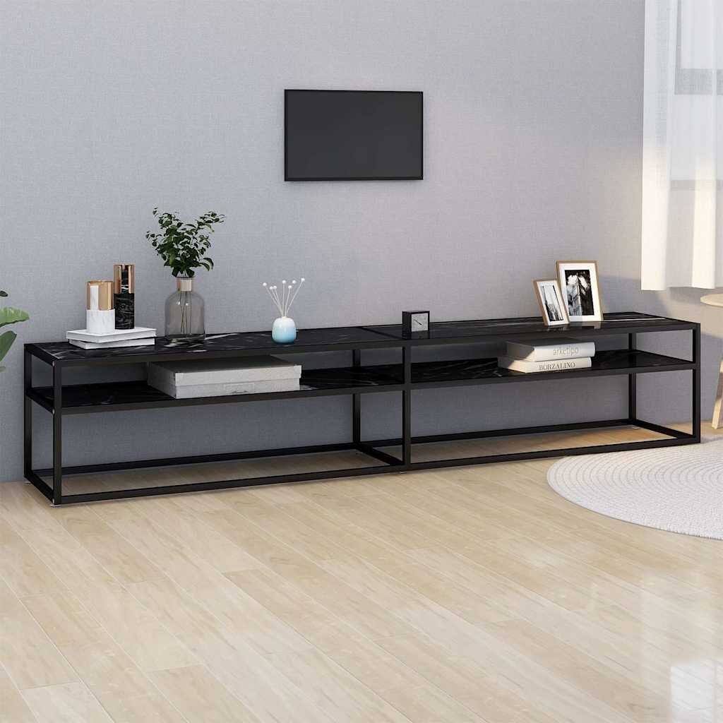 vidaXL ТВ шкаф черен мрамор 220x40x405 см закалено стъкло