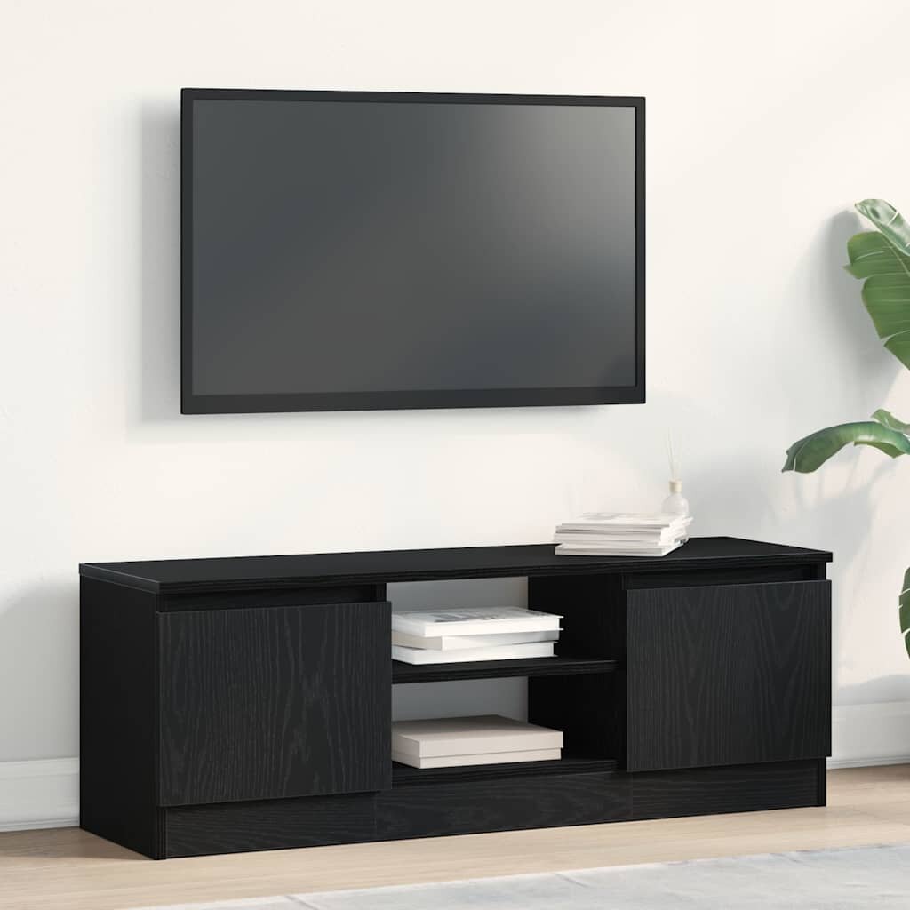 vidaXL ТВ шкаф черно и дъб 102x30x36 см инженерно дърво