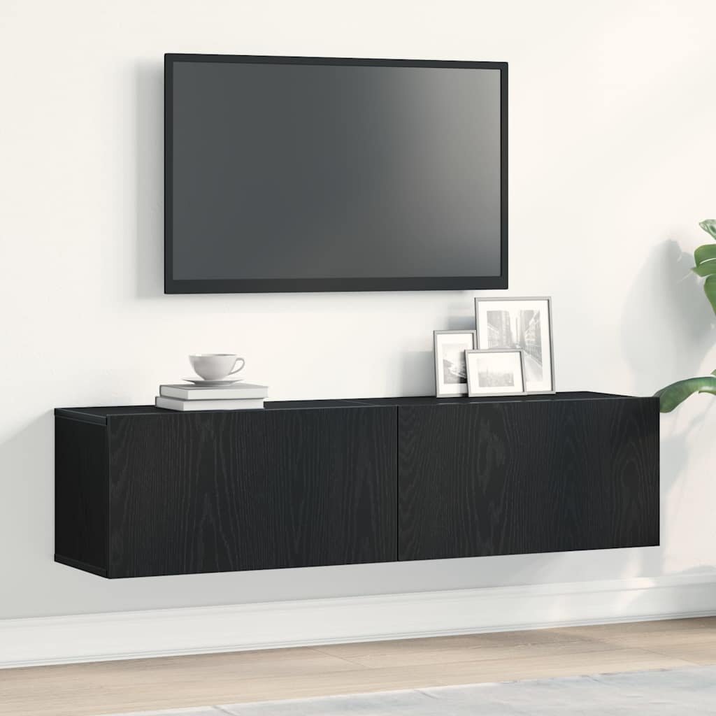 vidaXL ТВ шкаф черно и дъб 120x30x305 см инженерно дърво