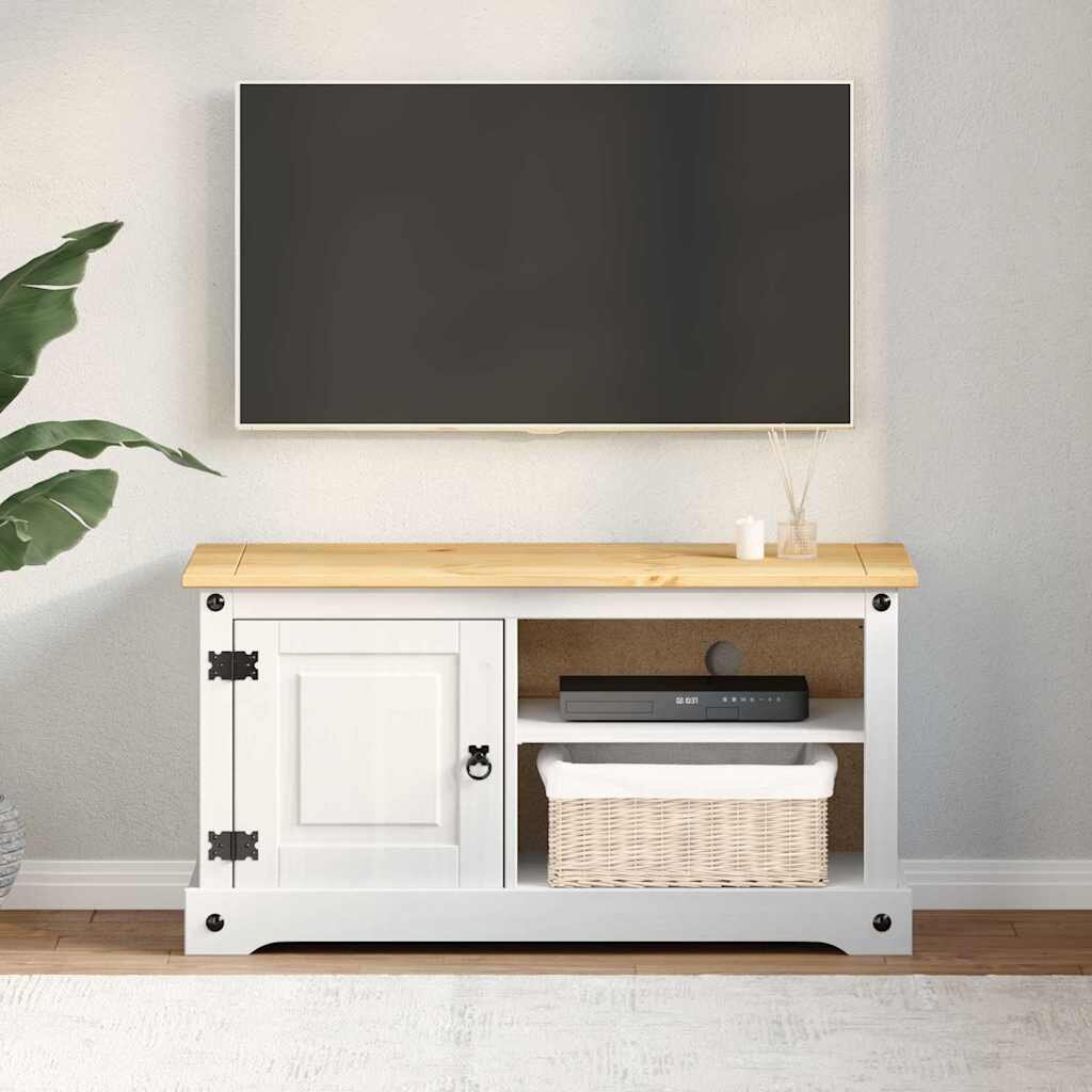 vidaXL ТВ шкаф CORONA 100 x 40 x 52 см Бяло Солидно борово дърво