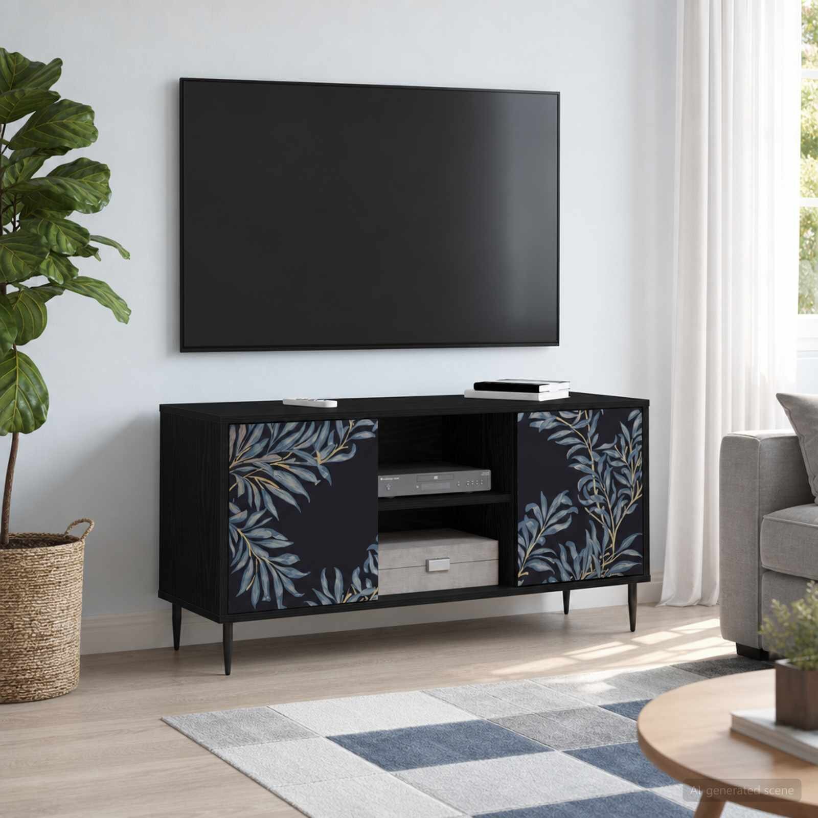 vidaXL ТВ шкаф DOKKUM 102 x 33 x 51 см Черен дъб Инженерна дървесина