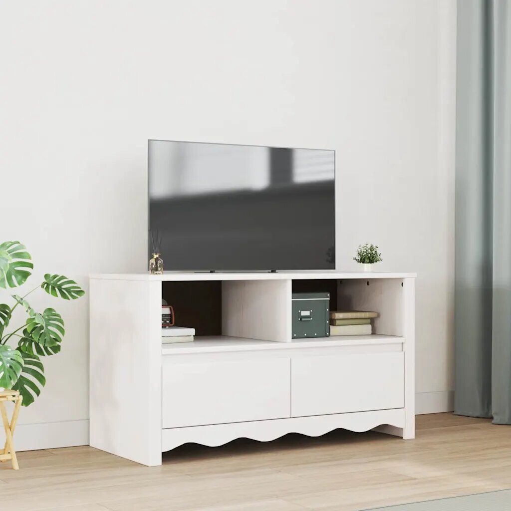 vidaXL ТВ шкаф Drammen Бяло 99 x 43 x 55 см Масивна борова дървесина