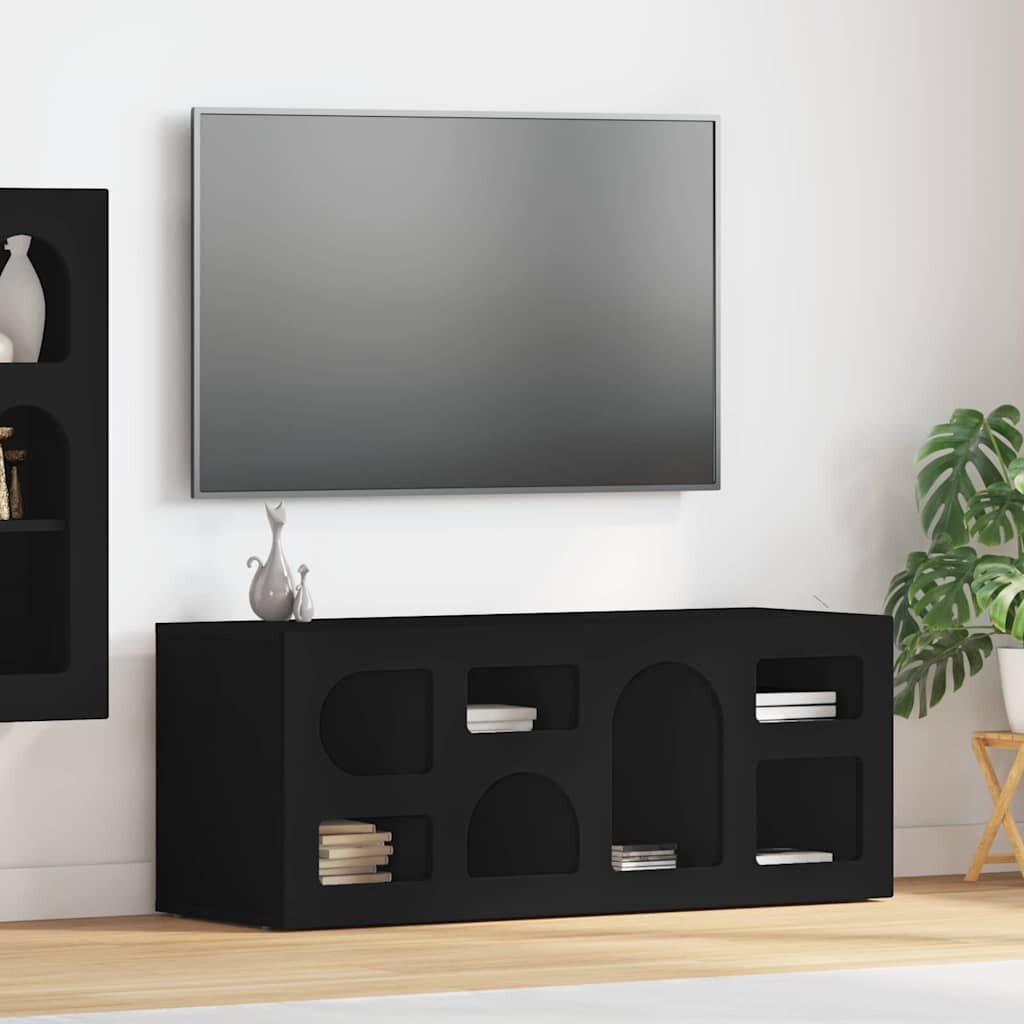 vidaXL ТВ шкаф ELST 100 x 35 x 40 см Черно Инженерна дървесина