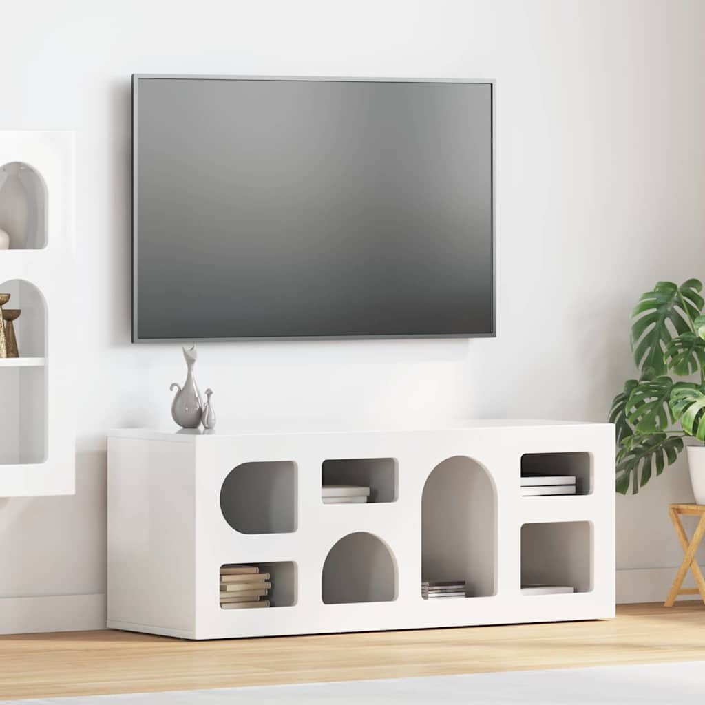 vidaXL ТВ шкаф ELST 100 x 35 x 40 см Лъскаво бяло Инженерна дървесина