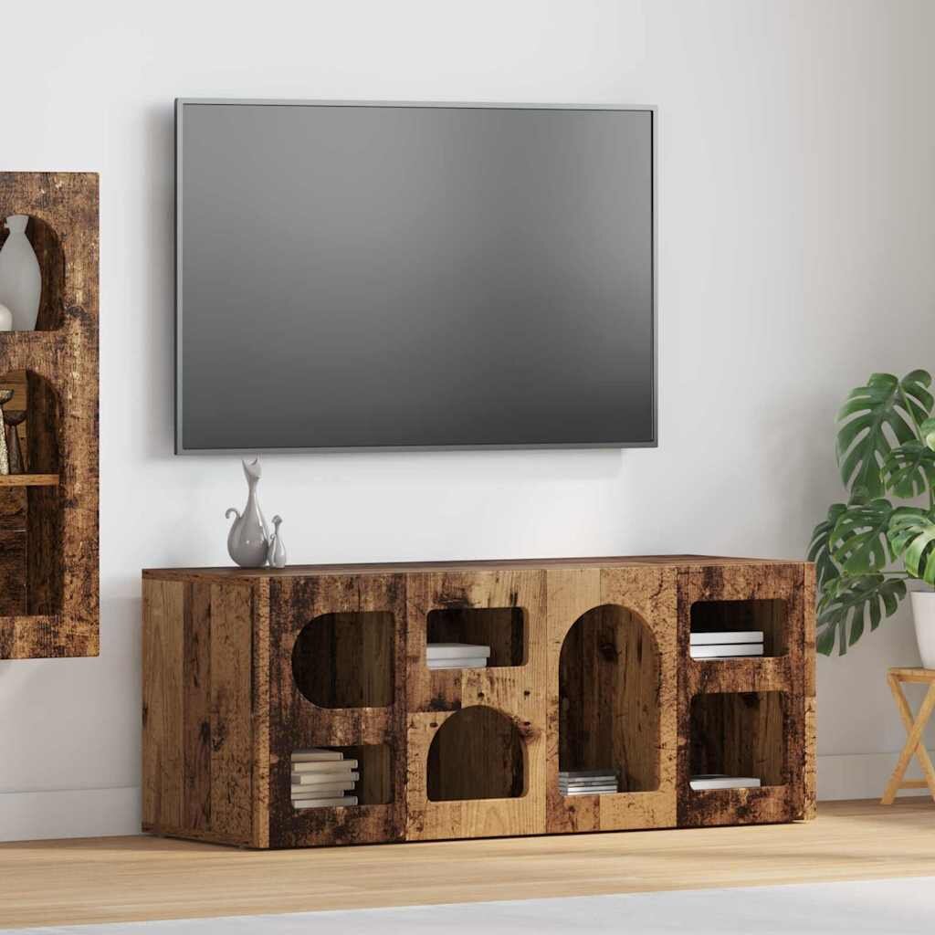 vidaXL ТВ шкаф ELST 100 x 35 x 40 см Старо дърво Инженерна дървесина