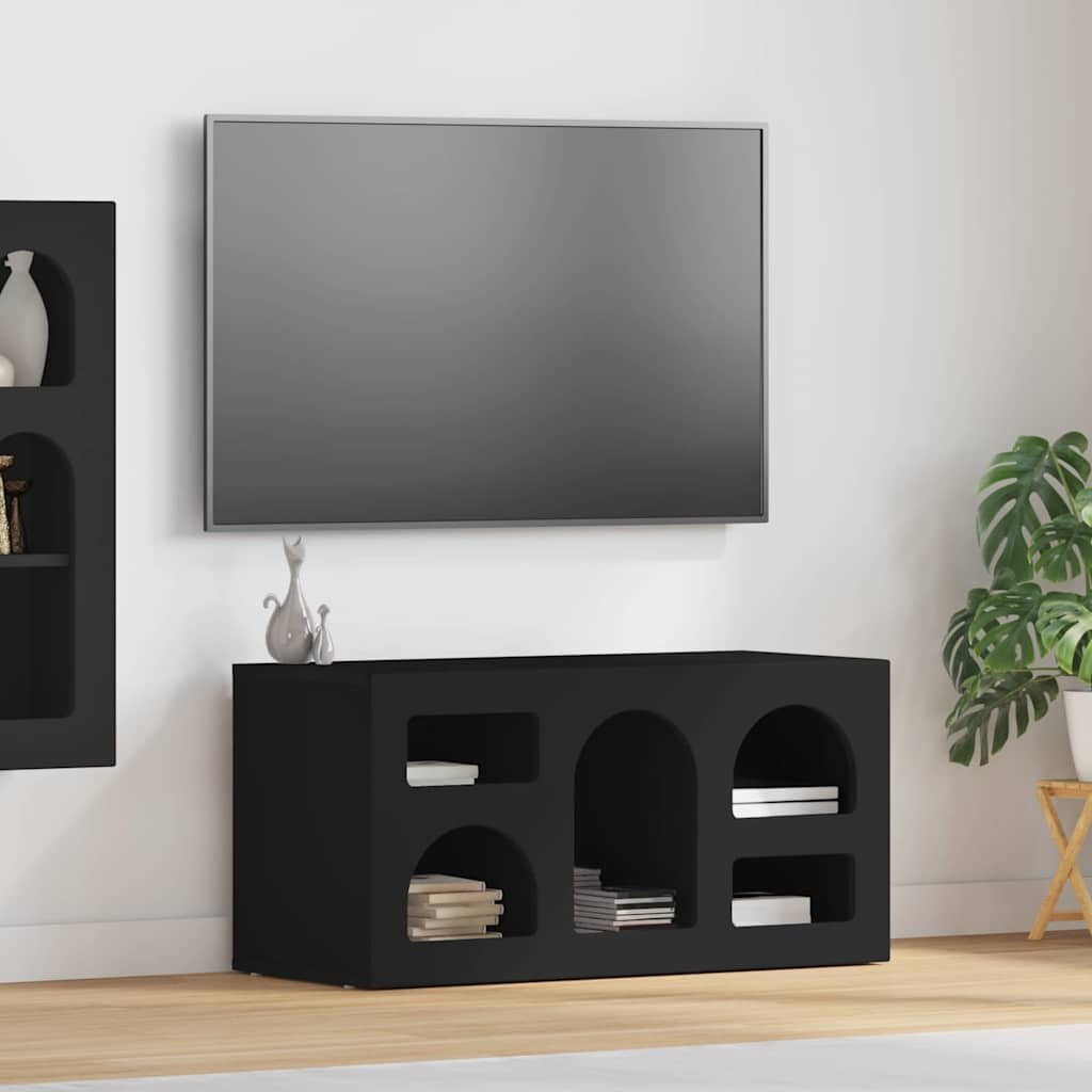 vidaXL ТВ шкаф ELST 80 x 35 x 40 см Черно Инженерна дървесина
