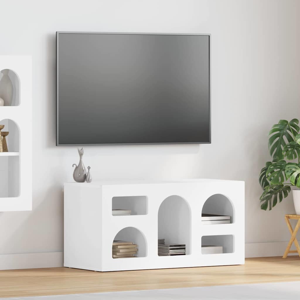 vidaXL ТВ шкаф ELST 80 x 35 x 40 см Лъскаво бяло Инженерна дървесина