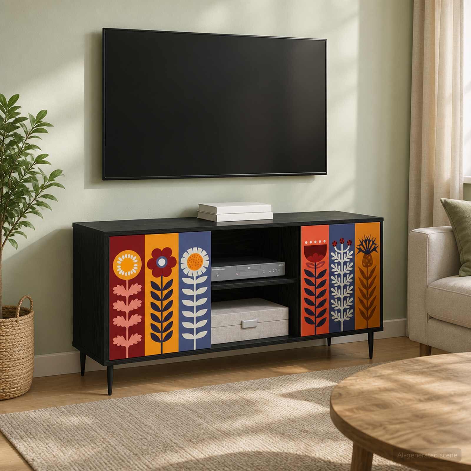 vidaXL ТВ шкаф ESSEN 102 x 33 x 51 см Черен дъб Инженерна дървесина