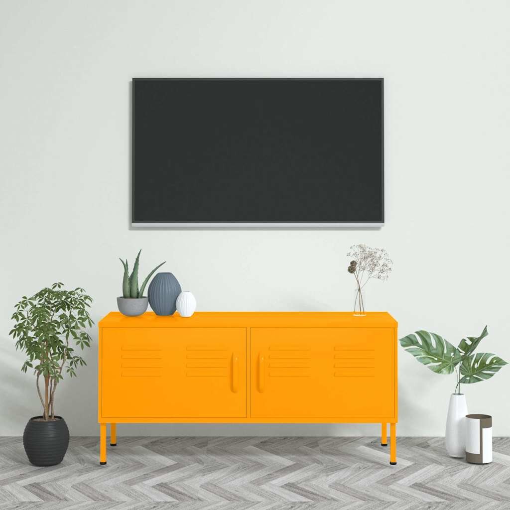 vidaXL ТВ шкаф горчица жълто 105x35x50 см стомана